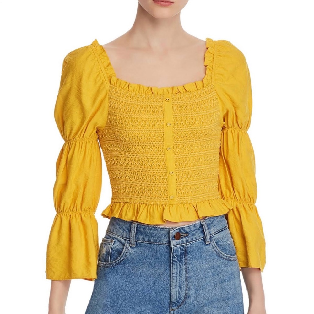 Lost + Wander Womens Smocked Puff Sleeve Crop Top